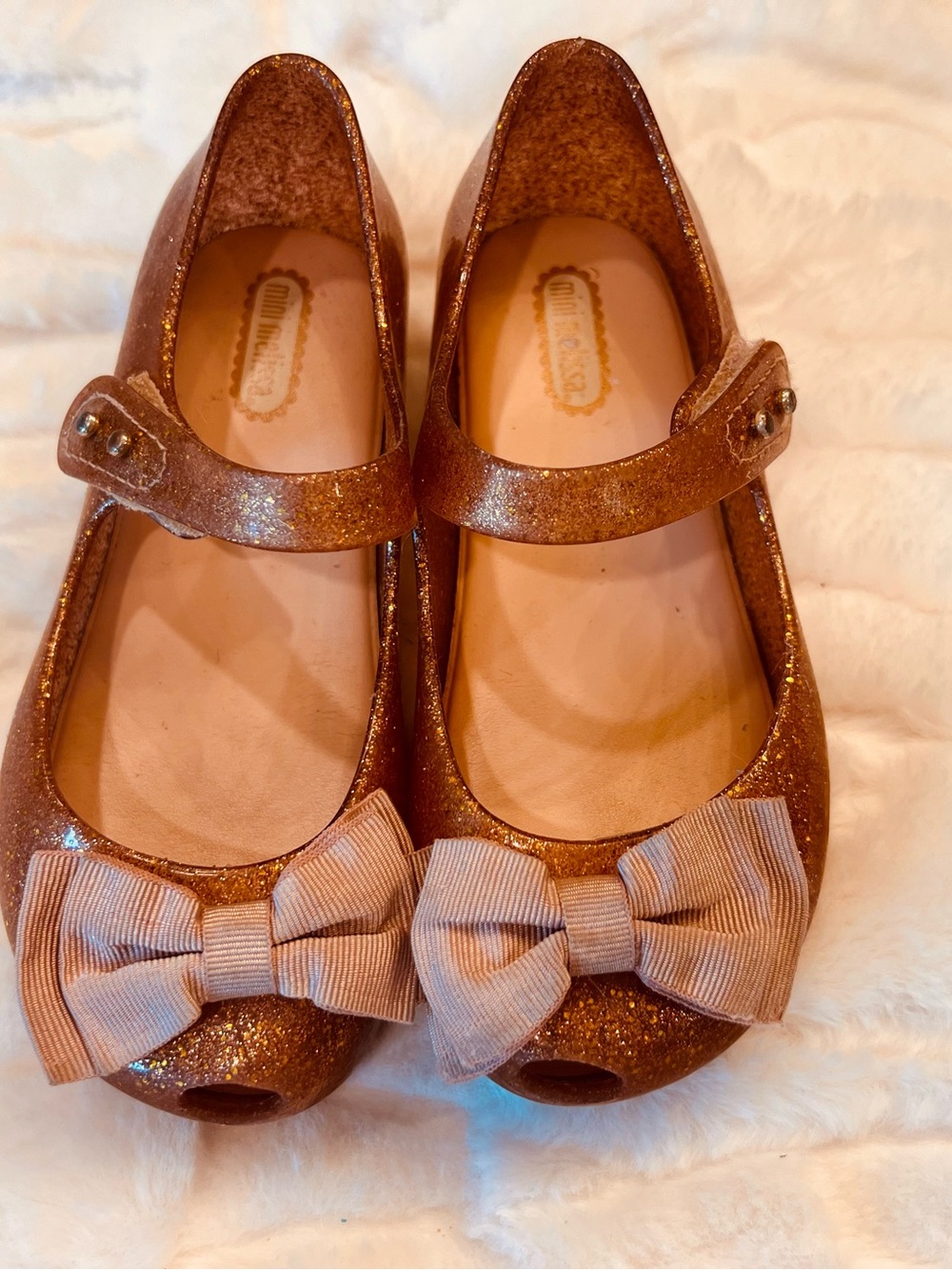 Mini Melissa Glitter Mary Jane Shoes with Bow - Pink